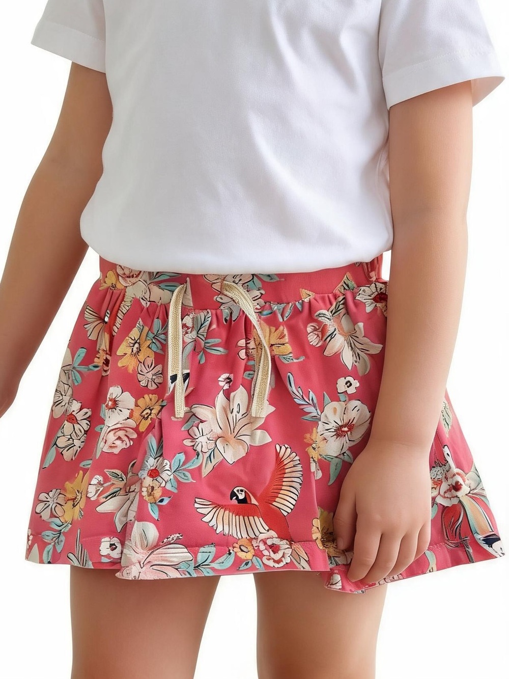 OshKosh B'gosh Coral Floral & Bird Drawstring Skort